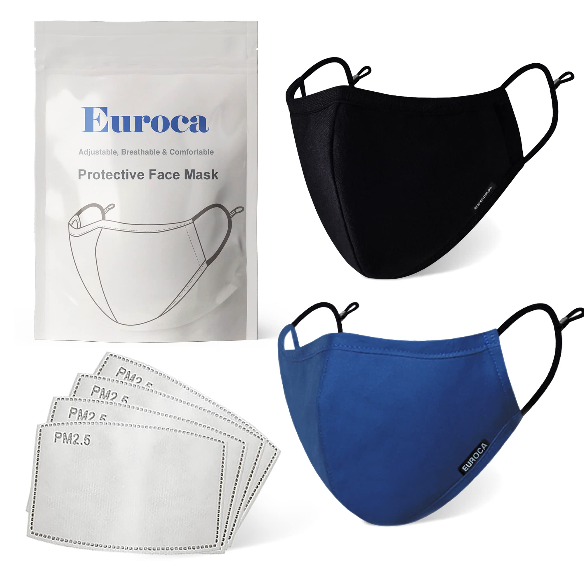 Euroca - Cloth Face Mask, Non-Woven Cotton Face Masks, Washable